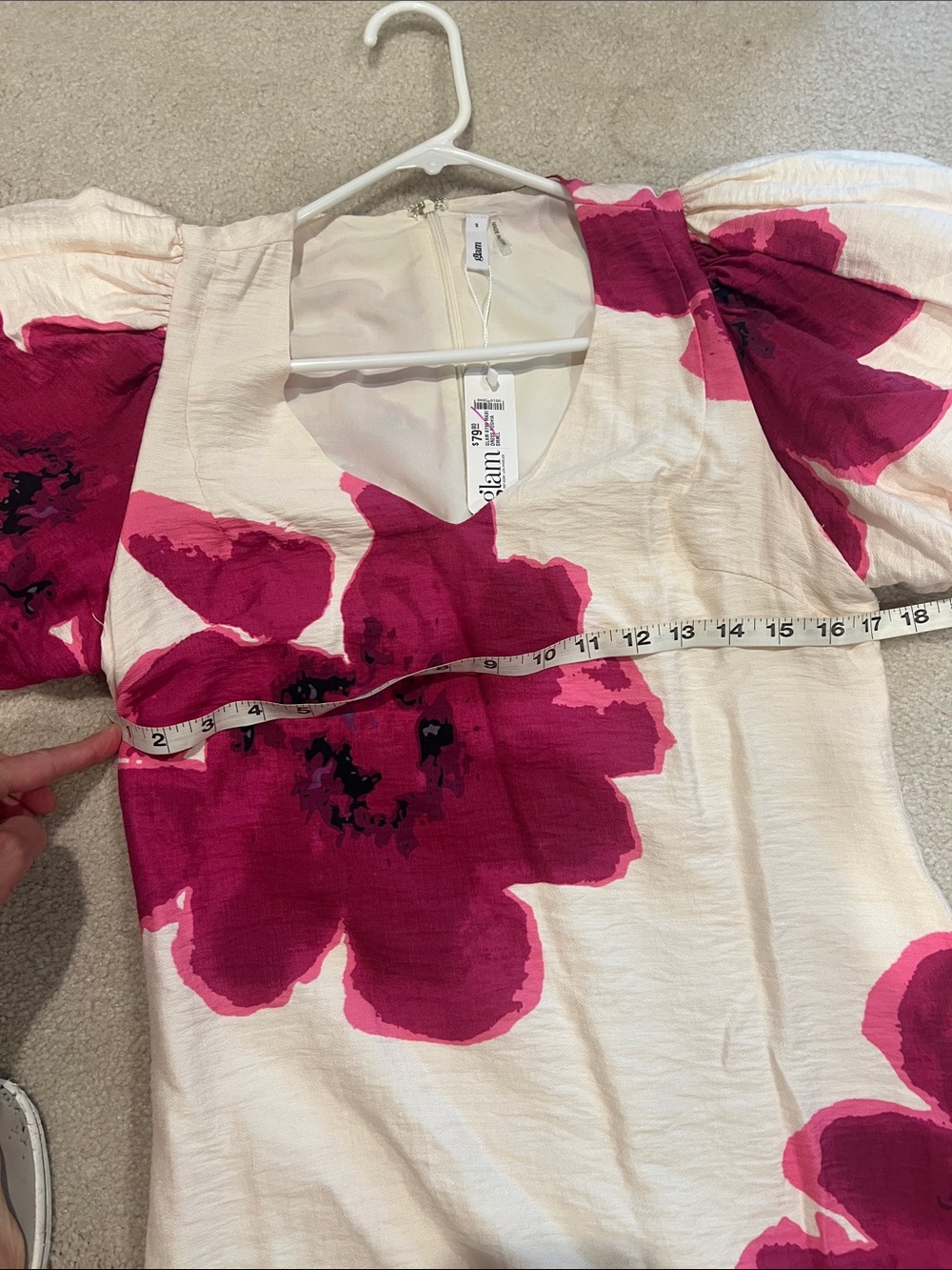 White Midi Dress with Bold Magenta Floral Print - Picture 4 of 6